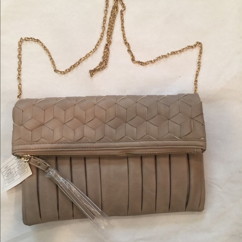 URBAN EXPRESSIONS GOZO FoldOver TAN Clutch Convertible Crossbody Shoulder Handba
